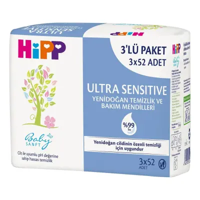 Hipp Ultra Sensitive Yenidoğan Temizlik ve Bakım Islak Mendili 3x52li