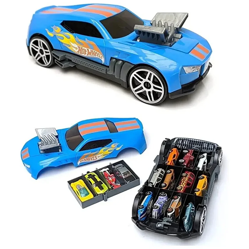 Hot Wheels 2'Si 1 Arada Race 'N Haul Araba Saklama Kutusu Mavi - 1