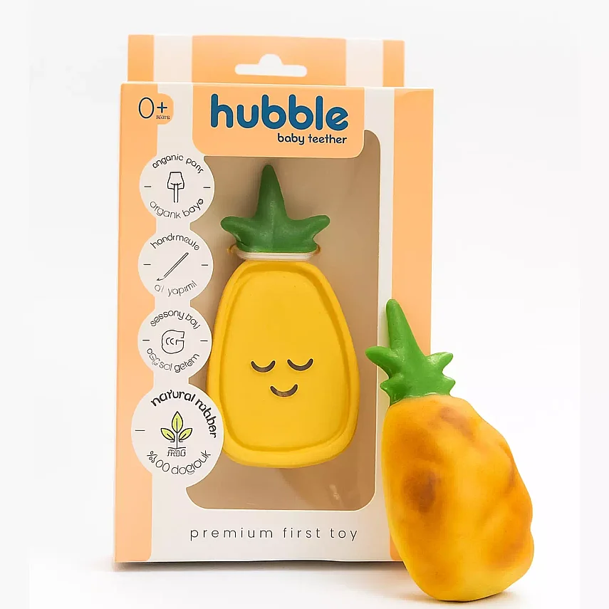 Hubble Doğal Bebek Diş Kaşıyıcı Ve Oyuncağı (%100 Doğal Kauçuk) Ananas - 1