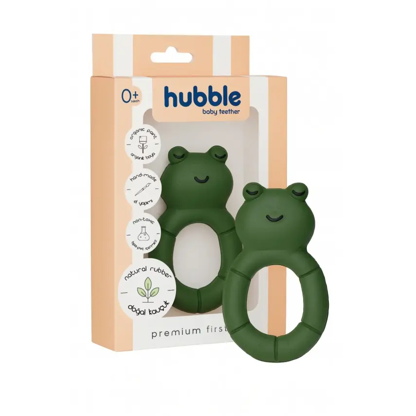 Hubble Doğal Bebek Diş Kaşıyıcı Ve Oyuncağı (%100 Doğal Kauçuk) Kurbağa Halkalı - 1