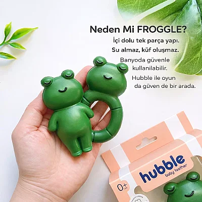 Hubble Doğal Bebek Diş Kaşıyıcı Ve Oyuncağı (%100 Doğal Kauçuk) Kurbağa Halkalı - 5