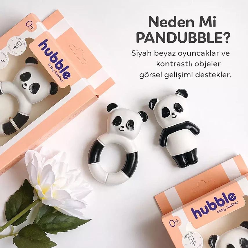 Hubble Doğal Bebek Diş Kaşıyıcı Ve Oyuncağı (%100 Doğal Kauçuk) Panda Halkalı - 6