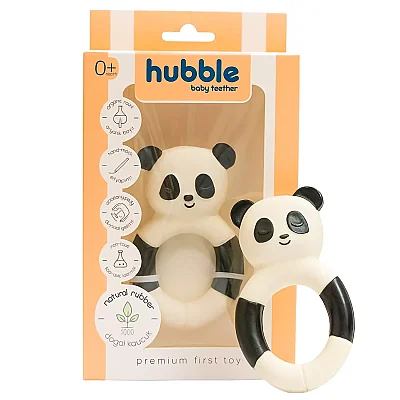 Hubble Doğal Bebek Diş Kaşıyıcı Ve Oyuncağı (%100 Doğal Kauçuk) Panda Halkalı 