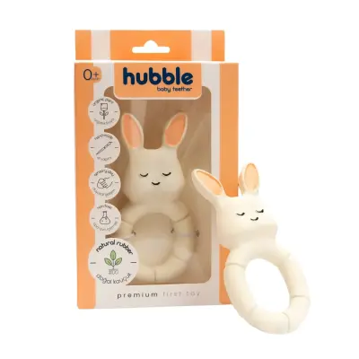 Hubble Doğal Bebek Diş Kaşıyıcı Ve Oyuncağı (%100 Doğal Kauçuk) Tavşan Halkalı