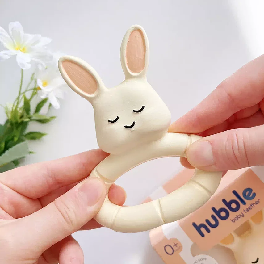 Hubble Doğal Bebek Diş Kaşıyıcı Ve Oyuncağı (%100 Doğal Kauçuk) Tavşan Halkalı - 4