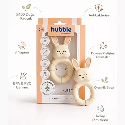 Hubble Doğal Bebek Diş Kaşıyıcı Ve Oyuncağı (%100 Doğal Kauçuk) Tavşan Halkalı - 7