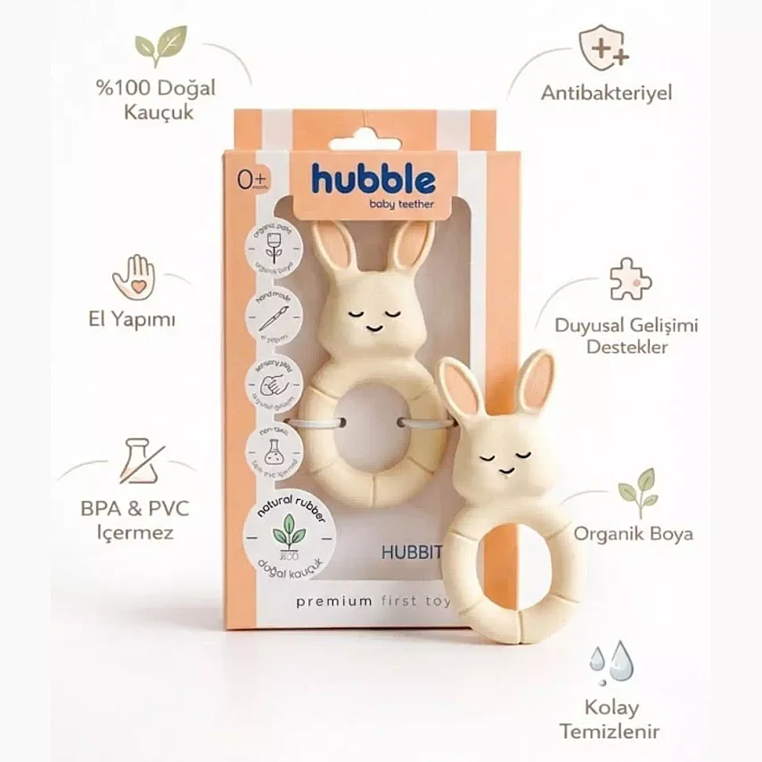 Hubble Doğal Bebek Diş Kaşıyıcı Ve Oyuncağı (%100 Doğal Kauçuk) Tavşan Halkalı - 7