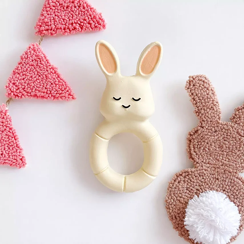 Hubble Doğal Bebek Diş Kaşıyıcı Ve Oyuncağı (%100 Doğal Kauçuk) Tavşan Halkalı - 2