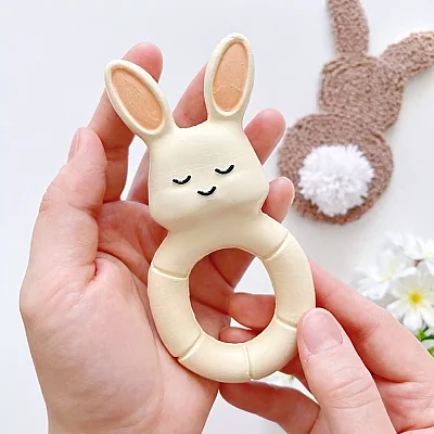 Hubble Doğal Bebek Diş Kaşıyıcı Ve Oyuncağı (%100 Doğal Kauçuk) Tavşan Halkalı - 6