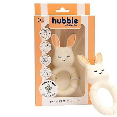 Hubble Doğal Bebek Diş Kaşıyıcı Ve Oyuncağı (%100 Doğal Kauçuk) Tavşan Halkalı
