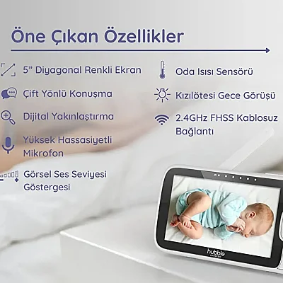 Hubble Nursery P View Premium 5 inç Dijital Ekranlı Bebek Kamerası - 6