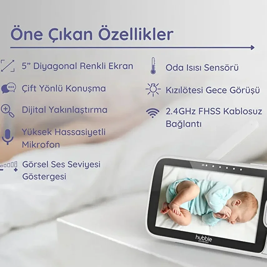 Hubble Nursery P View Premium 5 inç Dijital Ekranlı Bebek Kamerası - 6