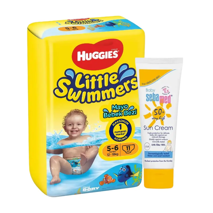 Huggies 5- 6 Beden Mayo Külot Bebek Bezi (12-18 kg) ve Sebamed 50 Faktör Bebek Güneş Kremi 75 ml - 1