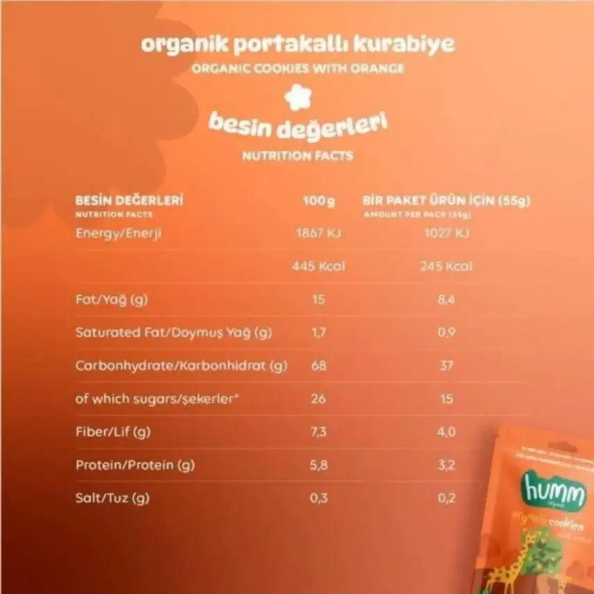 Humm Organic Vegan Portakallı Kurabiye 55 gr - 4