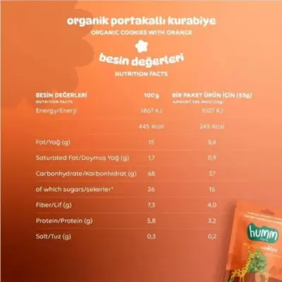 Humm Organic Vegan Portakallı Kurabiye 55 gr - 8