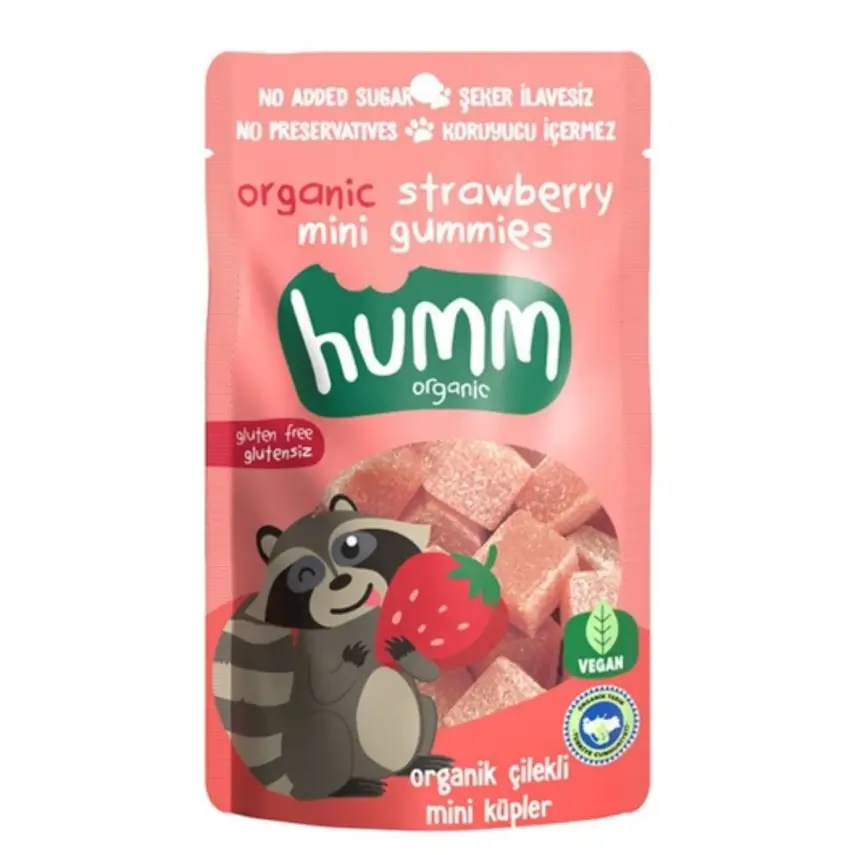 Humm Organik Glutensiz Vegan Çilekli Mini Küpler 30gr - 1