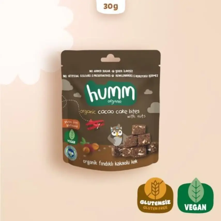 Humm Organik Glutensiz Vegan Kakaolu ve Fındıklı Kek 30 gr - 1