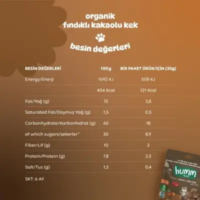 Humm Organik Glutensiz Vegan Kakaolu ve Fındıklı Kek 30 gr - 7