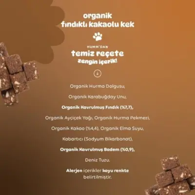 Humm Organik Glutensiz Vegan Kakaolu ve Fındıklı Kek 30 gr - 10