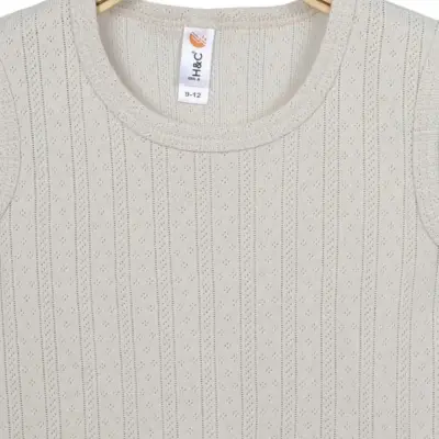 Hvc Bebek Atlet Body Jakarlı Pamuklu Çizgili Çıtçıtlı Zıbın Bej 5'li Set Unisex - 5