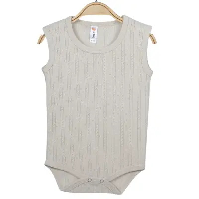 Hvc Bebek Atlet Body Jakarlı Pamuklu Çizgili Çıtçıtlı Zıbın Bej 5'li Set Unisex - 2