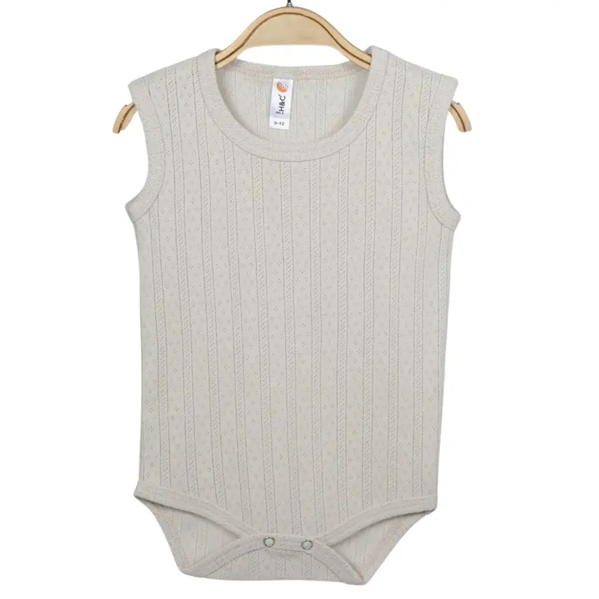 Hvc Bebek Atlet Body Jakarlı Pamuklu Çizgili Çıtçıtlı Zıbın Bej 5'li Set Unisex - 2
