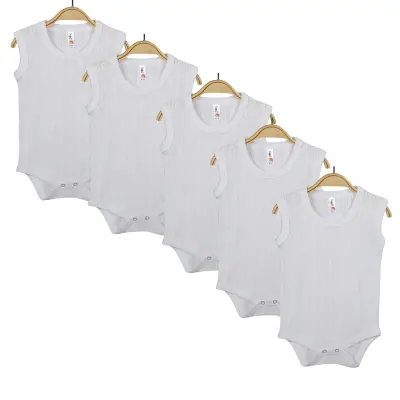 Hvc Bebek Atlet Body Jakarlı Pamuklu Çizgili Çıtçıtlı Zıbın Beyaz 5'li Set Unisex