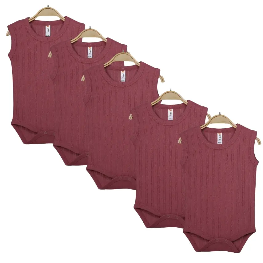 Hvc Bebek Atlet Body Jakarlı Pamuklu Çizgili Çıtçıtlı Zıbın Fuşya 5'li Set Kız Bebek - 1