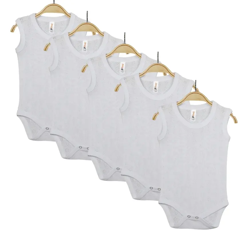 Hvc Bebek Atlet Body Jakarlı Pamuklu Küp Desenli Çıtçıtlı Zıbın Beyaz 5'li Set Unisex - 1