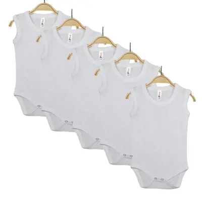 Hvc Bebek Atlet Body Jakarlı Pamuklu Küp Desenli Çıtçıtlı Zıbın Beyaz 5'li Set Unisex
