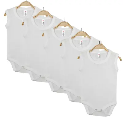 Hvc Bebek Atlet Body Jakarlı Pamuklu Küp Desenli Çıtçıtlı Zıbın Ekru 5'li Set Unisex