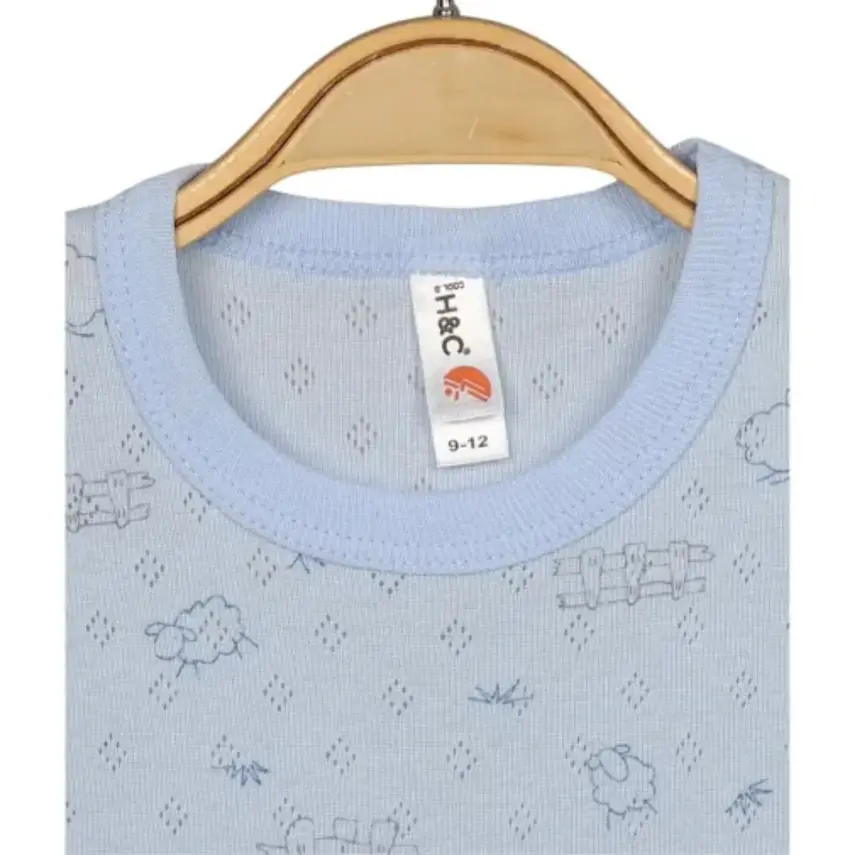 Hvc Bebek Atlet Body Jakarlı Pamuklu Kuzu Desenli Çıtçıtlı Zıbın Mavi 5'li Set Erkek Bebek - 3