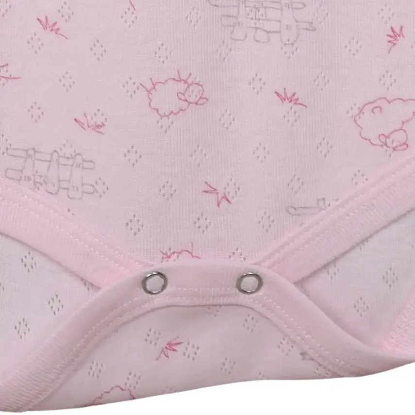 Hvc Bebek Atlet Body Jakarlı Pamuklu Kuzu Desenli Çıtçıtlı Zıbın Pembe 5'li Set Kız Bebek - 5