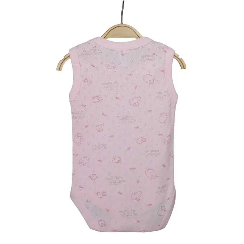 Hvc Bebek Atlet Body Jakarlı Pamuklu Kuzu Desenli Çıtçıtlı Zıbın Pembe 5'li Set Kız Bebek - 4