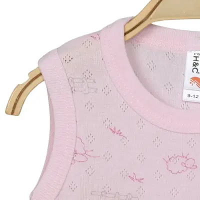 Hvc Bebek Atlet Body Jakarlı Pamuklu Kuzu Desenli Çıtçıtlı Zıbın Pembe 5'li Set Kız Bebek - 3