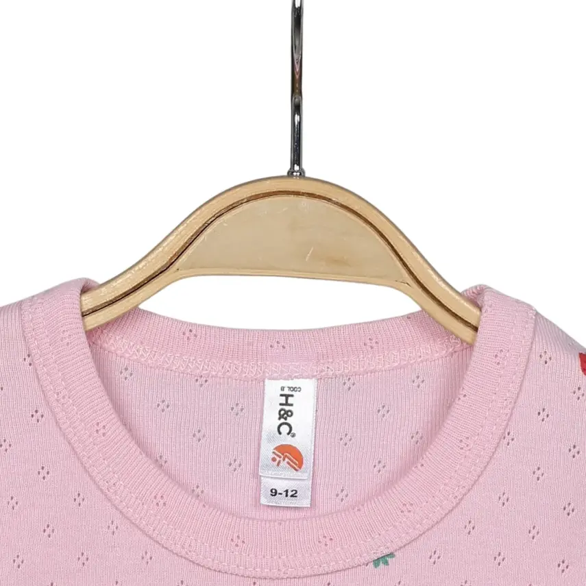 Hvc Bebek Atlet Body Jakarlı Pamuklu Meyve Desenli Çilek Çıtçıtlı Zıbın Pembe 5'li Set Kız Bebek  - 3