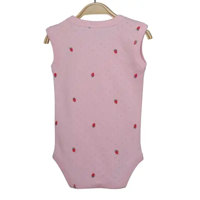 Hvc Bebek Atlet Body Jakarlı Pamuklu Meyve Desenli Çilek Çıtçıtlı Zıbın Pembe 5'li Set Kız Bebek  - 4