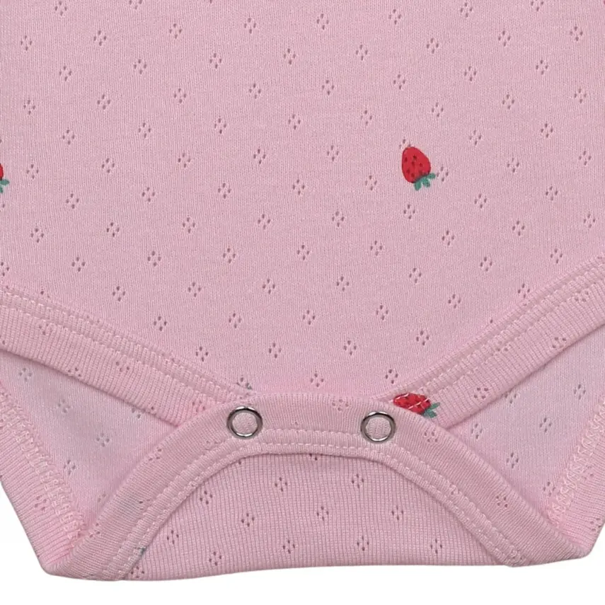 Hvc Bebek Atlet Body Jakarlı Pamuklu Meyve Desenli Çilek Çıtçıtlı Zıbın Pembe 5'li Set Kız Bebek  - 5