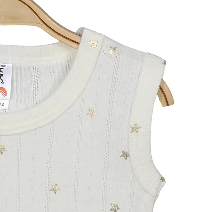 Hvc Bebek Atlet Body Jakarlı Pamuklu Yıldız Desenli Çıtçıtlı Zıbın Krem 5'li Set Kız Bebek - 4