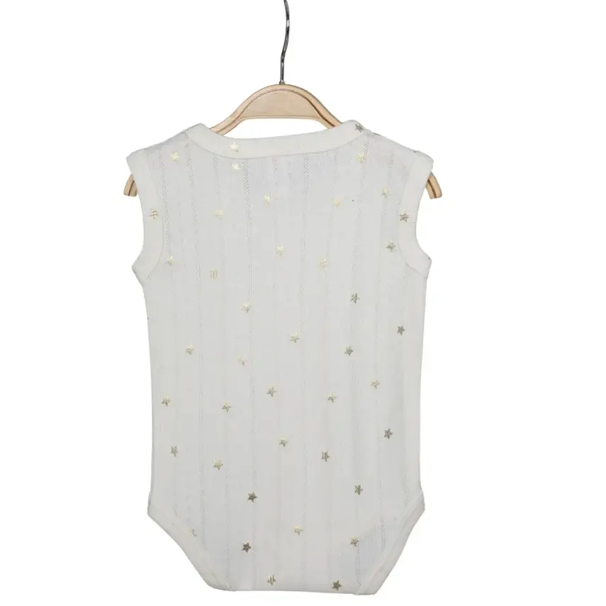 Hvc Bebek Atlet Body Jakarlı Pamuklu Yıldız Desenli Çıtçıtlı Zıbın Krem 5'li Set Kız Bebek - 3