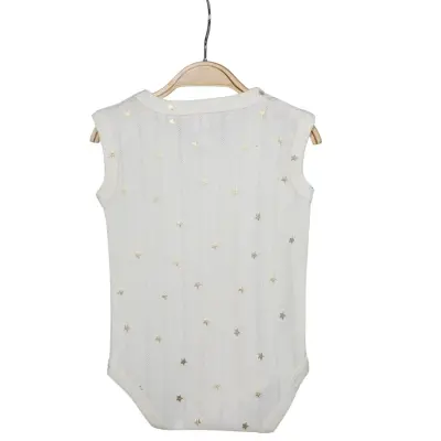 Hvc Bebek Atlet Body Jakarlı Pamuklu Yıldız Desenli Çıtçıtlı Zıbın Krem 5'li Set Kız Bebek - 3