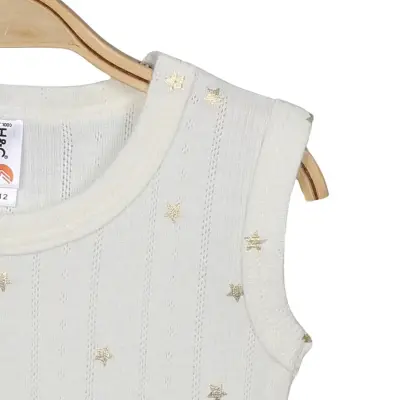 Hvc Bebek Atlet Body Jakarlı Pamuklu Yıldız Desenli Çıtçıtlı Zıbın Krem 5'li Set Kız Bebek - 4