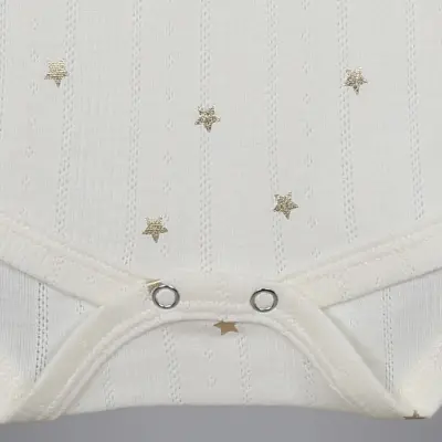 Hvc Bebek Atlet Body Jakarlı Pamuklu Yıldız Desenli Çıtçıtlı Zıbın Krem 5'li Set Kız Bebek - 2