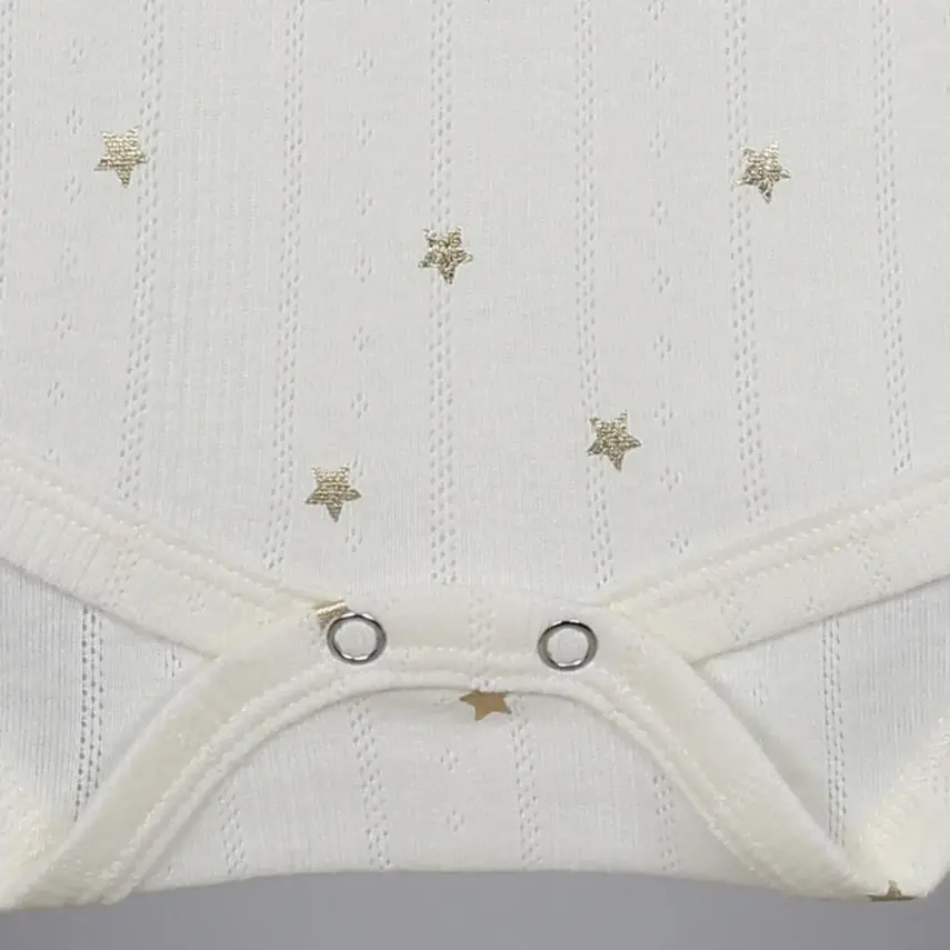 Hvc Bebek Atlet Body Jakarlı Pamuklu Yıldız Desenli Çıtçıtlı Zıbın Krem 5'li Set Kız Bebek - 2