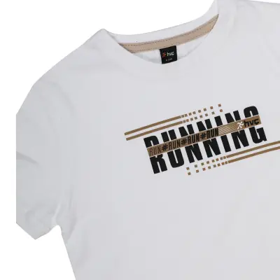 Hvc Erkek T-Shirt Run Baskılı Beyaz - Kahverengi - 5