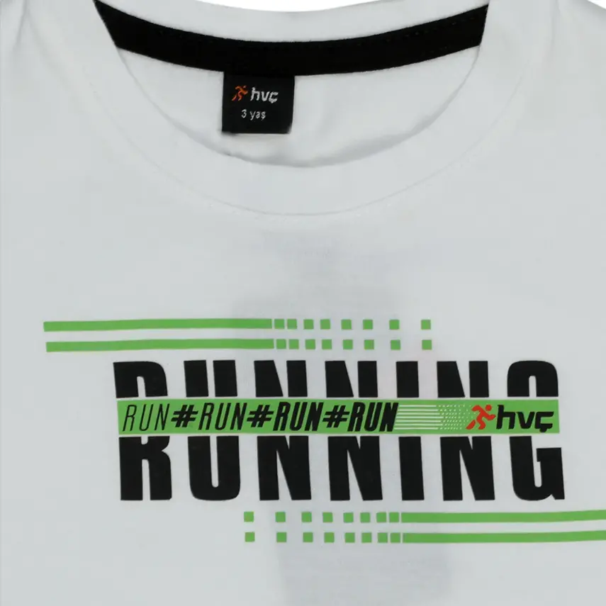 Hvc Erkek T-Shirt Run Baskılı Beyaz - Yeşil - 4