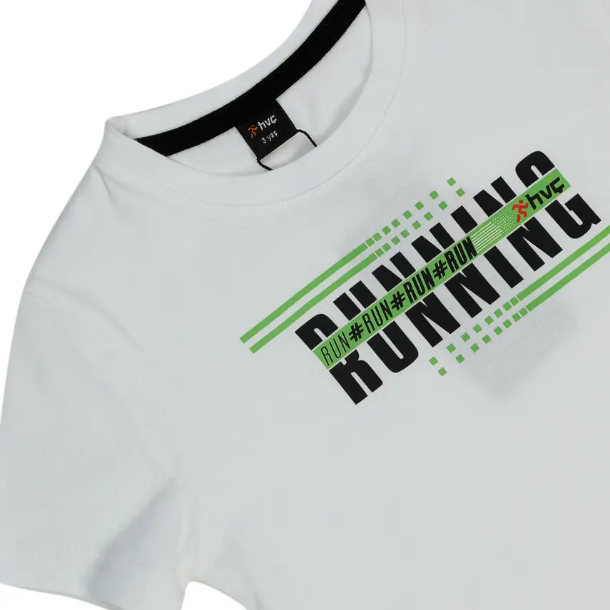 Hvc Erkek T-Shirt Run Baskılı Beyaz - Yeşil - 3