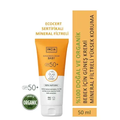 INCIA %100 Doğal Bebek için Güneş Kremi Mineral Filtreli 50 SPF 50ml (1)