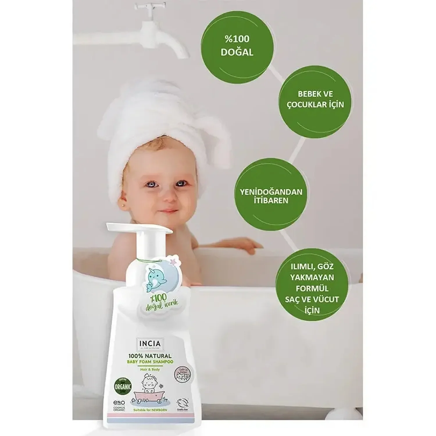 Incia %100 Doğal Bebek Köpük Şampuanı 200ml