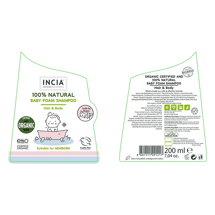 Incia %100 Doğal Bebek Köpük Şampuanı 200 ml - 2